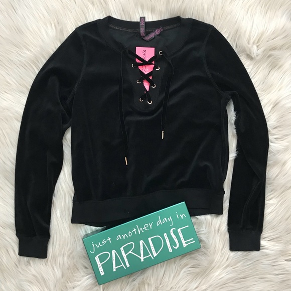 Betsey Johnson Tops - Betsey Johnson NWT Velour Pullover Lace-Front M